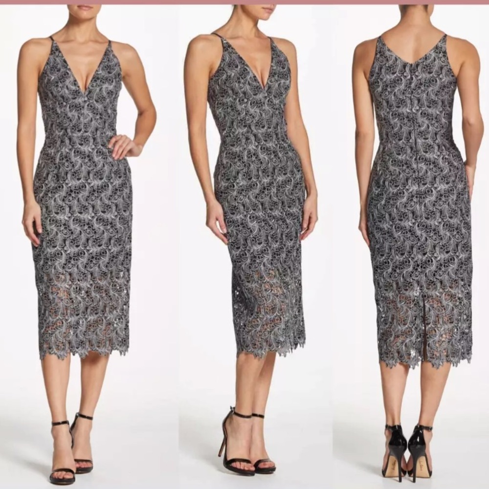 NWOT Dress the Population Aurora Lace Midi Dress